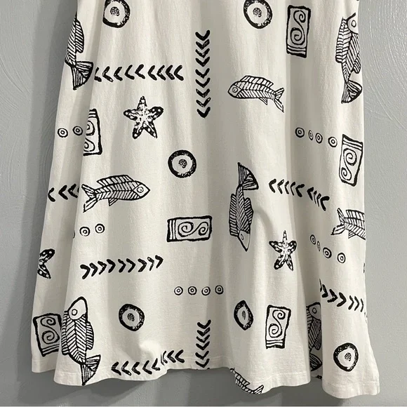 Vintage BaBa 100% Cotton Fish Starfish Novelty Print Sleeveless Midi Dress XL - Picture 4 of 8
